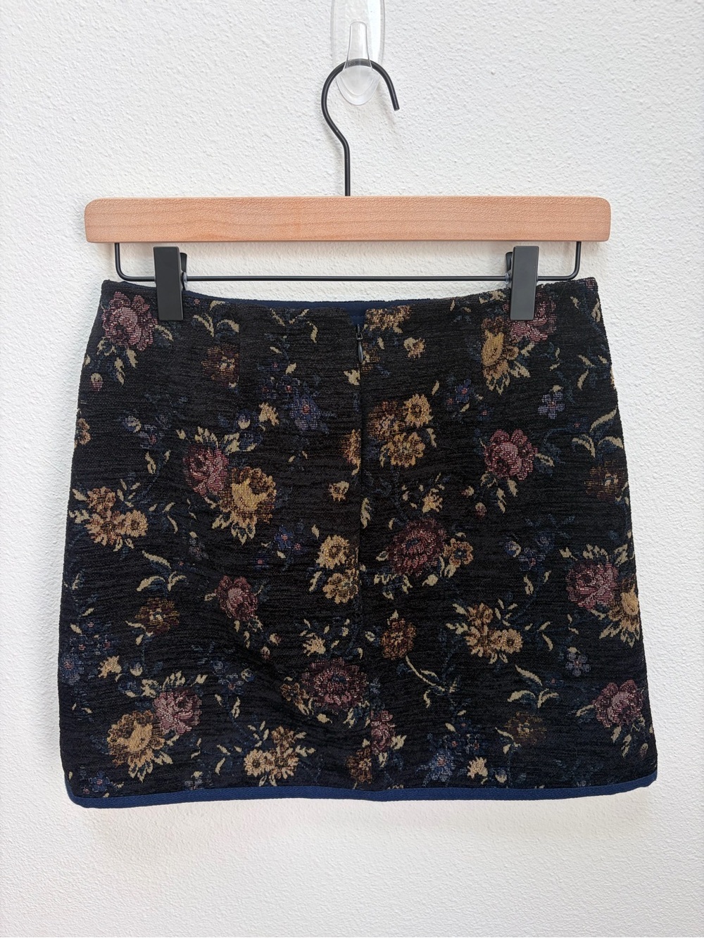 Sezane Tanina Mini Skirt Textured Fall Floral Jacquard Tapestry Navy Size 34 - Picture 7 of 11